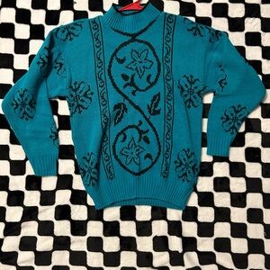 Vintage Teal Floral Sweater